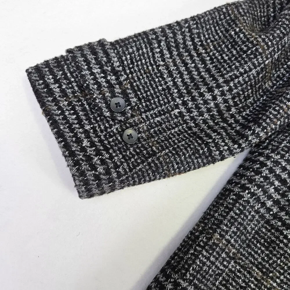 J.Crew Thompson Tweed Overcoat Men 40 Herringbone Plaid Wool Blend Black Heavy M